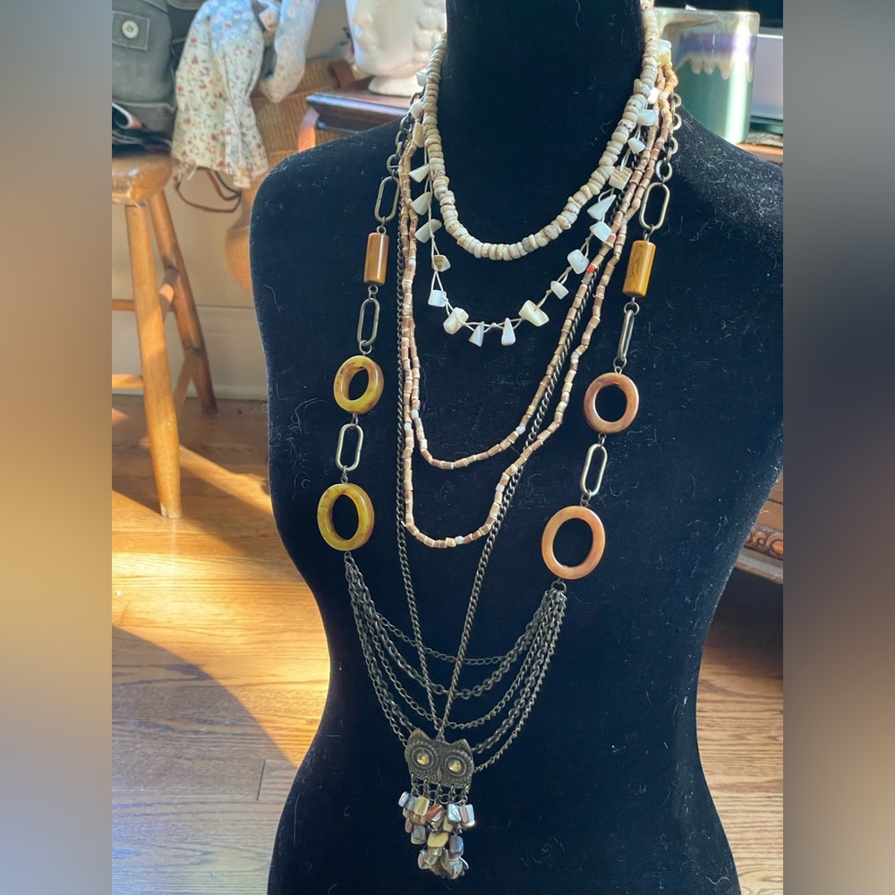 Beaded Necklace Stack with Gold & Brown Accents Jewelry Bundle Earrings Bracelet
